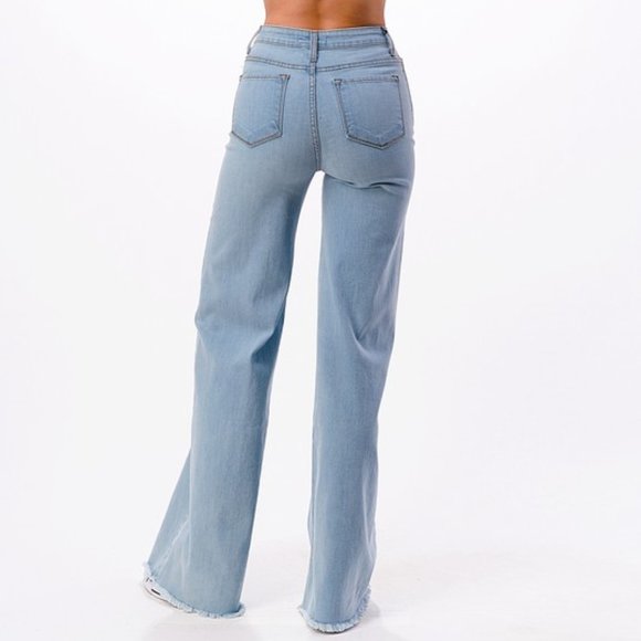 USA Made Light Wash Premium Denim Front Seam High Waist Flare Leg - Picture 3 of 4